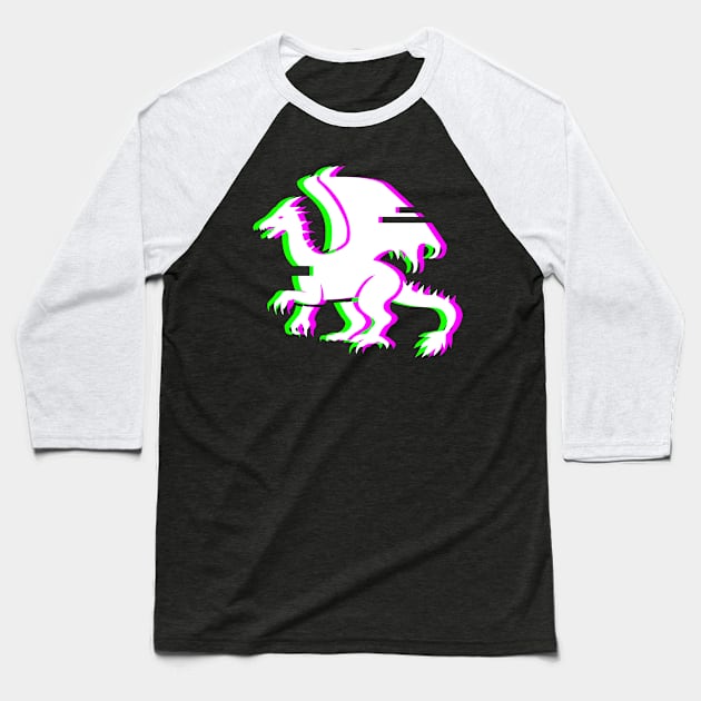 Retro Glitch Fantasy Dragon Baseball T-Shirt by MeatMan